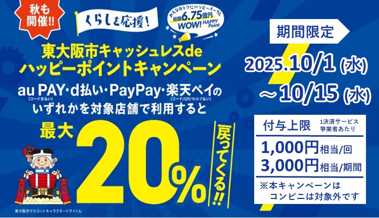 2025年秋東大阪市キャッシュレスdeハッピーポイントキャンペーン