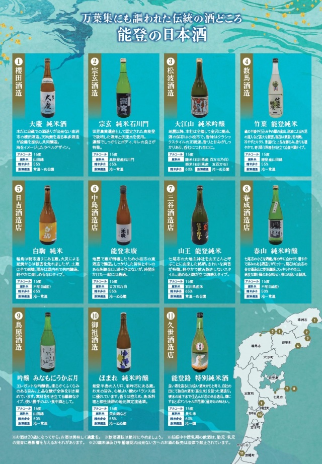 能登の日本酒を飲んで復興支援キャンペーン(2026年)大阪酒販協同組合・商品一覧表
